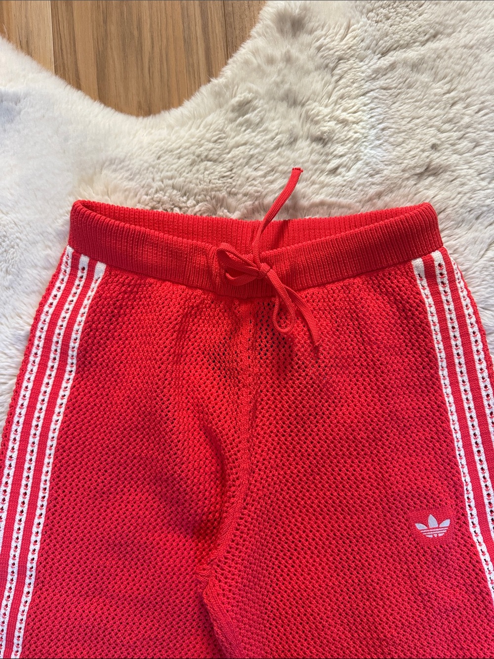 Adidas Red Crochet RARE Knit Track Pants with White Three Stripes - Picture 9 of 15